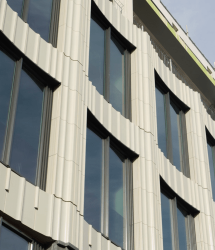 Ceramic and brick faced building